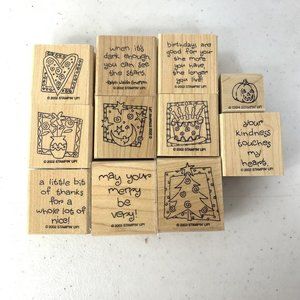 Stampin’ Up! Lot Of 11 Assorted‎ Quotes & Birthday Rubber Wooden Mounted Stamps